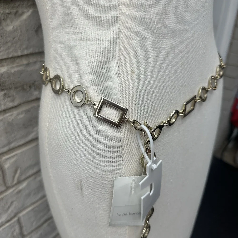 Liz Claiborne Y2K Gold Tone Chain Belt Geometric Links Hip Belt Retro Sz 8 M 34